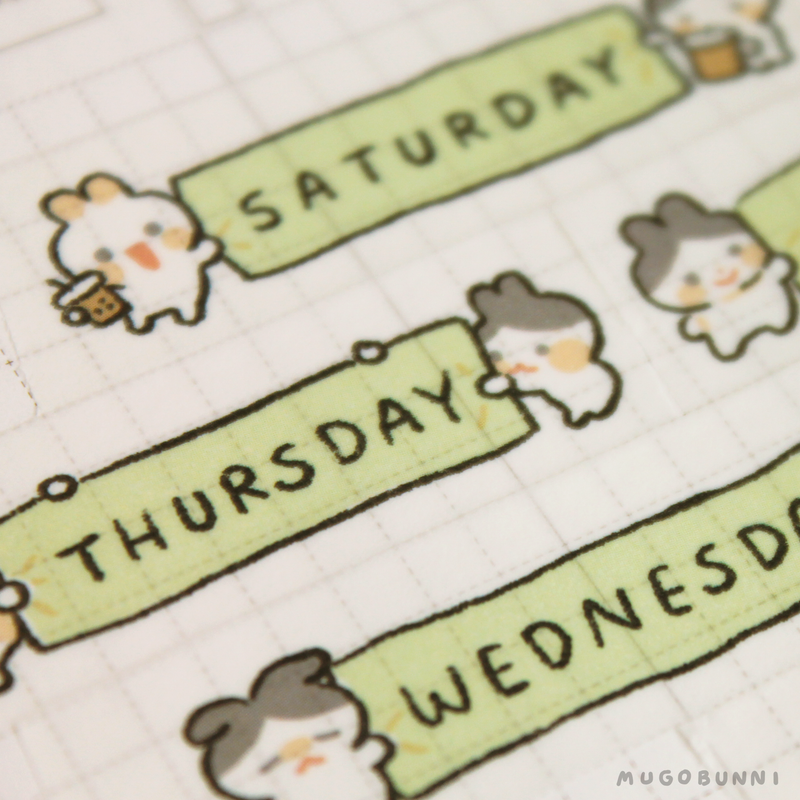 Days of the Week Light Pistachio Mugo Washi Tape