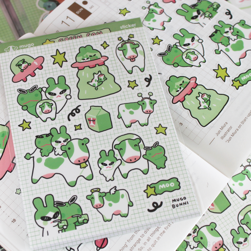 Green Cow Sticker Sheet