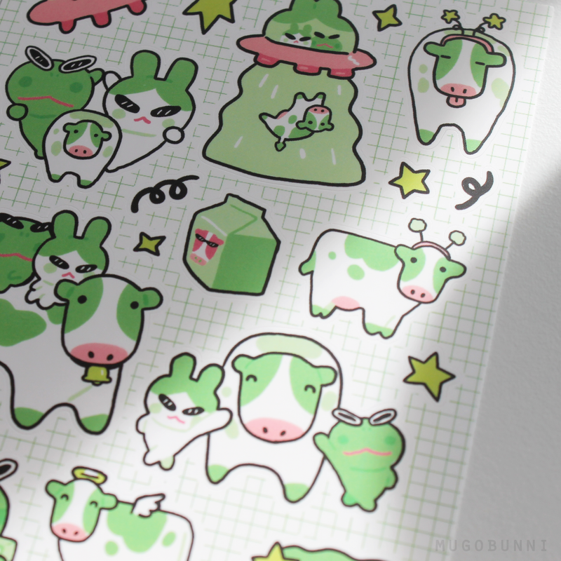 Green Cow Sticker Sheet