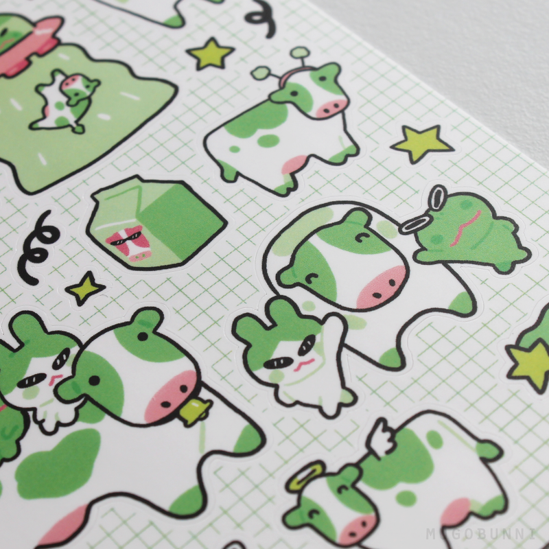 Green Cow Sticker Sheet