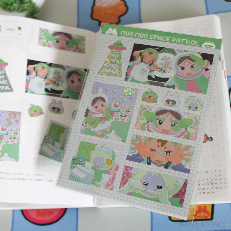 Moo Moo Space Patrol Comic Sticker Sheet